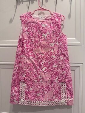 Lilly Pulitzer Pink Fox Floral Girls Dress Size 7 Sleeveless